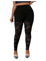 Leggings WDIRARA de renda floral de cintura alta, transparente, preta Leggings WDIRARA de renda floral de cintura alta, transparente, preta