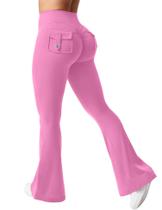 Leggings YEOREO Brittany Flare com bolsos para mulheres rosa XS