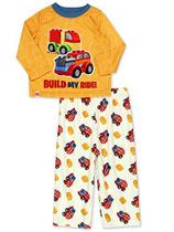 Lego Duplo Caminhões Meninos Poly Top com Calças de Flanela Pijama Conjunto (2T, Amarelo/Branco)