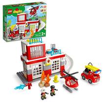 LEGO DUPLO Town Fire Station & Helicopter 10970 Building Toy Set para crianças pré-escolares, meninos e meninas com idades entre 2+ (117 peças)