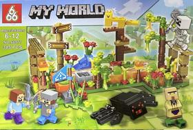 Lego Minecraft Barato MY WORLD - 345 peças - CENÁRIO COMPLETO c/ ARANHA, ESQUELETO - 66077