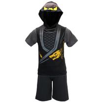 LEGO Ninjago Boys Ninjago Costume Short and Matching Costume Camiseta com capuz (preta, tamanho 10/12)