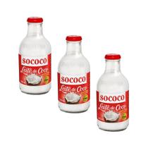 Leite de Coco Tradicional Sococo Vidro 200ml - Kit com 3