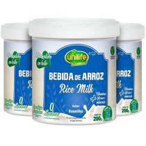 Leite sem lactose com vitaminas bebida de arroz em pó vegan 200g unilife kit 3