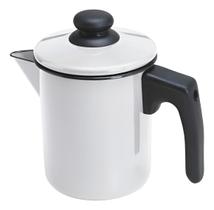 Leiteira Bule Esmaltada Ágata 900ml C/Tampa E Bico Branco