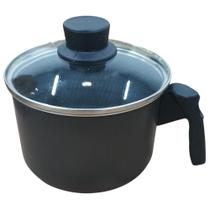 Leiteira de Leite 14cm Fervedor RL Alumínio Antiaderente Tampa De Vidro 1,2L Cor Preto