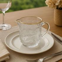 Leiteira De Vidro Cristal Luxo Com Relevo Floral 200 Ml Leiteira De Vidro Cristal Luxo Com Relevo Floral 200 Ml