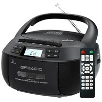 Leitor de CD Boombox Greadio Leitor de cassetes com Bluetooth preto Leitor de CD Boombox Greadio Leitor de cassetes com Bluetooth preto