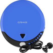 Leitor de CD pessoal Craig CD2808-BL com fones de ouvido em azul e preto Leitor de CD portátil e programável Compatível com CD/CD-R Modos de reprodução aleatória e repetida
