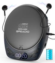Leitor de CD Portátil Greadio Estilo Discman com Carregamento Superior e Fones de Ouvido