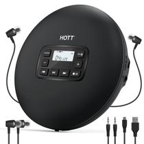 Leitor de CD Portátil HOTT CD204 com Fones de Ouvido - Preto