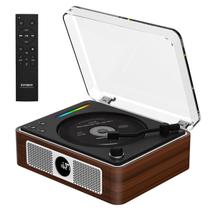 Leitor de CD Portátil THINKYA Retro com Bluetooth e Alto-Falante - Marrom