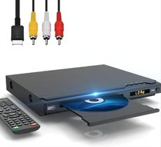 Leitor de DVD, conexão HDMI e RCA, reprodutores de DVD regionais gratuitos para TV, com design de entrada de microfone/USB, sistema NTSC/PAL, vem com cabo HDMI e RCA e controle remoto.
