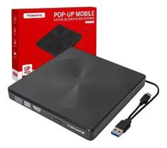 LEITOR DE DVD-RW EXTERNO POP-UP MOBILE USB 3.0 TOMATE MTM-1025 - Compacto e Portátil