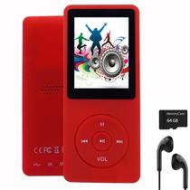 Leitor de MP3 imkavery MP20 - 64GB/128GB - Vermelho com Alto-Falante e Fone de Ouvido