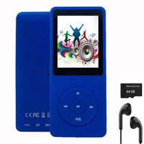 Leitor de MP3 imkavery MP20 64GB com Alto-Falante e Fones de Ouvido - Azul