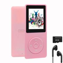 Leitor de MP3 Infantil imkavery MP20 64GB com Fone de Ouvido Rosa