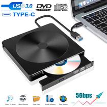 Leitor e Gravador de Cd Dvd Externo PC e Notebook Usb 3.0 Drive Portátil Slim Preto Linux Mac Ultrabook Windows Laptop