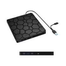 Leitor E Gravador De DVD Externo Slim USB 3.0 Tipo C Com 2 Portas Para Laptop PC Notebook