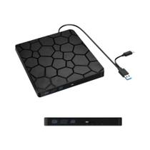 Leitor E Gravador De DVD RW Externo Slim USB 3.0 Tipo C Com 2 Portas Para Laptop PC Notebook