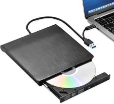 Leitor gravador externo com cabo usb slim para pc e notebook