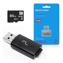 Leitor USB + Cartao de Memoria MicroSD Multilaser MC164 64gb