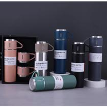 Lela Kit Garrafa 500ML com 3 Xicaras Garrafa Termica Aço Inox Fosca Copo Termico - copos
