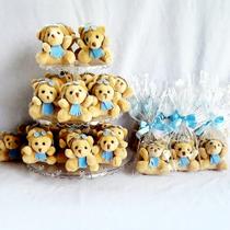 Lembracinha urso chaveiro aviador azul claro no saquinho 20 peças