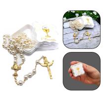 Lembrança Primeira Eucaristia Comunhão Terço Dourado Creme 6 Mm - FORNECEDOR 6