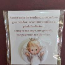 Lembrancinha batizado 10 kits de botton com cartão de oração do anjo da guarda - Ágape bottons