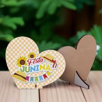 Lembrancinha Coração Festa Junina em MDF Decoração com Girassol, Chapéu e Bandeirinhas