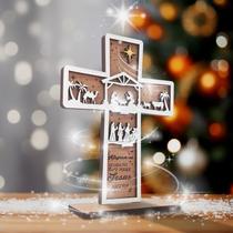 Lembrancinha de Natal Personalizada Cruz com Presépio - kit 5