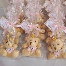 Lembrancinha ursa chaveiro no saquinho rosa com inicial 10 pçs