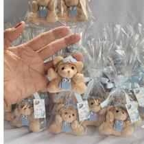 Lembrancinha Urso Chaveiro com inicial no saquinho azul aviador 20 pçs-Nita lembranças