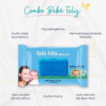 Lencinhos Toalhas Umedecidas Bebê Feliz 120 Unidades Ultra Combo 3 Unidades
