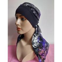 Lenço Cabeça Cabelo Mulheres Acessório Moda para quem faz Quimioterapia faixa preta lenço estampado