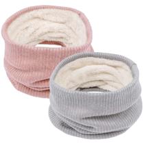 Lenço Chalier Infinity de inverno, aquecedor de pescoço de camada dupla, forrado de lã, lenços circulares, presentes (cinza+rosa)
