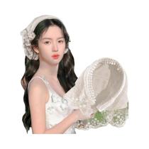 Lenço De Cabeça Feminino Estilo Francês Com Renda, Bandana Triangular Com Faixa Integrada, Acessório