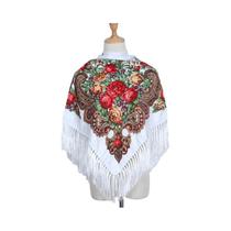 Lenço De Cabeça Floral Retrô Com Franjas Para Mulheres, Hijab, Xale Quadrado, Babushka, Lenço De