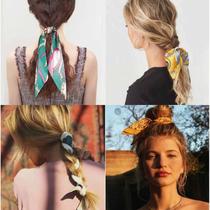 Lenço de cabelo de seda Yheakne, gravata de chiffon, suporte de rabo de cavalo comprido, elástico, faixa de cabelo de cauda longa, bandana vintage, elástico para mulheres e meninas (amarelo E)