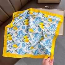 Lenço De Cetim Colorido De Verão Com Estampa De Limão, Pequeno E Quadrado, Lenços Macios Para Lenço De Cetim Colorido De Verão Com Estampa De Limão, Pequeno E Quadrado, Lenços Macios Para