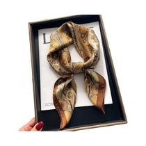 Lenço De Cetim Feminino De 70cm Com Estampa Floral De Poá, Quente E Elegante Para Outono/Inverno,