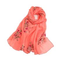 Lenço De Chiffon Com Bordado Floral Para Mulheres, Hijab Muçulmano, Faixa De Cabeça Macia, Protetor