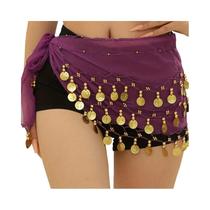 Lenço De Chiffon Para Dança Do Ventre Com Moedas, Saia Profissional Para Yoga E Halloween