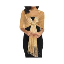 Lenço De Franjas Com Fio Dourado Para Mulheres, Luxuoso, Brilhante, Prata, 160x50cm, Elegante Para