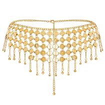 Lenço de quadril Belly Dance Topbuti Gold 110 cm ajustável Lenço de quadril Belly Dance Topbuti Gold 110 cm ajustável