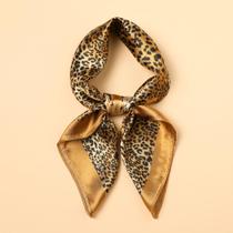 Lenço De Seda Com Estampa De Leopardo Para Mulheres, Lenço Quadrado Para O Pescoço, Faixa De Cabelo,