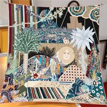 Lenço De Seda Com Estampa Floral 90x90CM, Moda De Verão, Protetor Solar, Lenço Quadrado, Faixa De