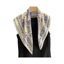 Lenço De Seda Com Estampa Floral De Pássaros 70x70cm Estilo Coreano Veludo Grande Xale Protetor