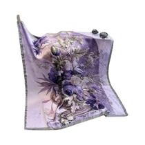 Lenço De Seda Com Estampa Floral Feminino 90x90cm Protetor Solar Primavera Verão Hijab Xale